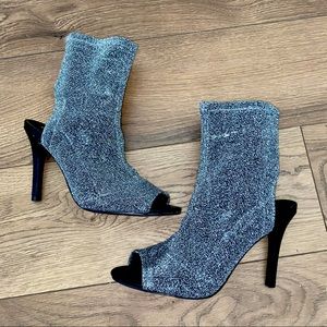 Silver Glitter Sock Ankle Boot Heels 🤍